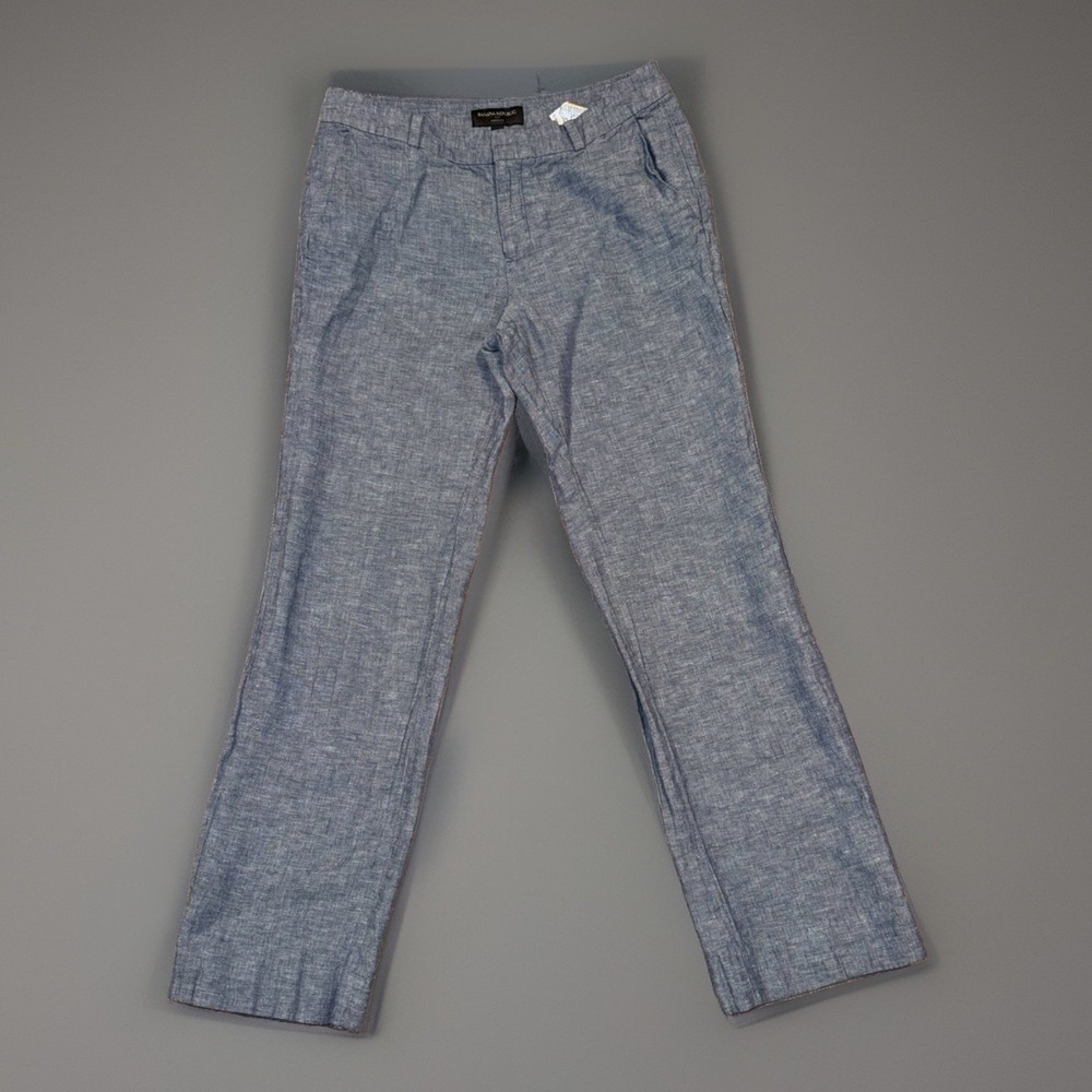 Banana Republic Martin Fit Blue Linen Cotton Straight Leg Pants Women Size 4